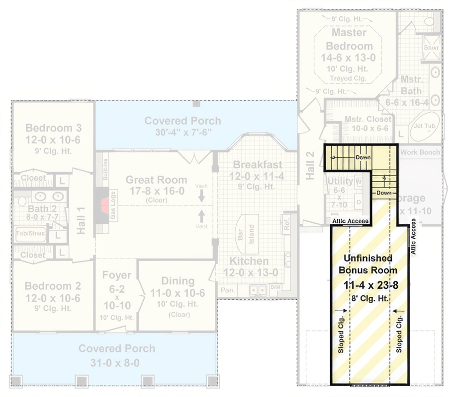 Plan 51272MM: Expansive Farmhouse Plan with Split Bedrooms, Vaulted Great Room, and Optional Bonus - Floor Plan - Optionally Finished Bonus Room - Farmhouse, Modern Farmhouse