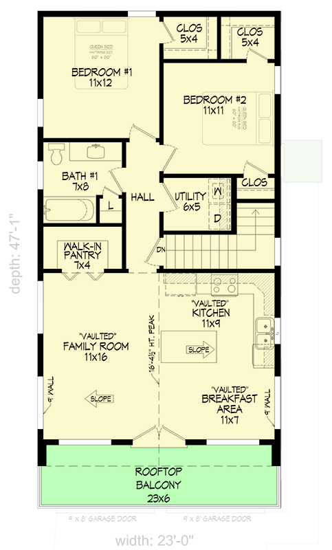 Plan 680601VR: Sleek Scandinavian House Plan with Vaulted Living and Rooftop Balcony - Floor Plan - 2nd Floor - Contemporary, Scandinavian