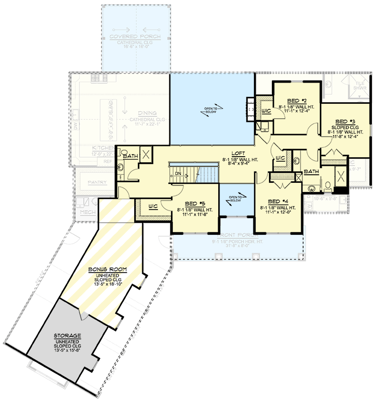 Plan 135382GRA: Modern Farmhouse House Plan: 5 Beds, Main Floor Master, 3-Car Garage - Floor Plan - 2nd Floor - Farmhouse, Modern Farmhouse, New American