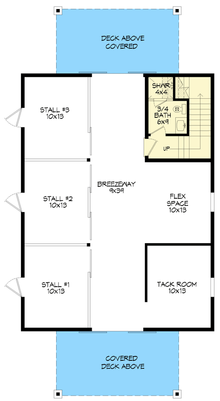 Plan 680605VR: Farmhouse Barn-Style House Plan with Flexible Stalls and Loft Living - Floor Plan - Main Level - Farmhouse