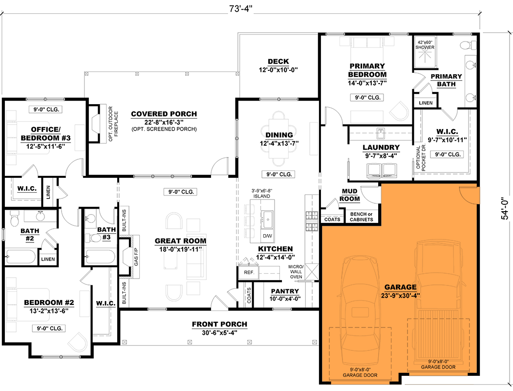 Plan 810050RBT: Inviting Modern Farmhouse House Plan with Split Beds and Outdoor Fireplace - Floor Plan - Main Floor - 2-Car Front Garage (Paid Option $$$) - Farmhouse, Modern Farmhouse