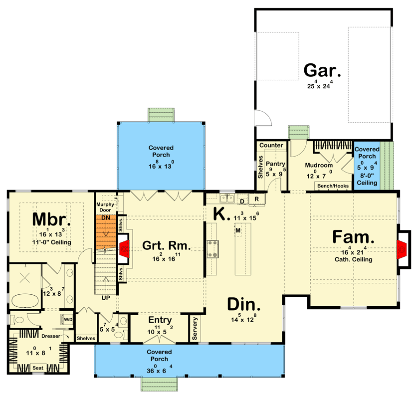 Plan 623551DJ: Chic 4-Bedroom Modern Farmhouse Plan with Main Floor Master Suite - Floor Plan - Optional Main Level with Basement Stairs - Modern, Modern Farmhouse