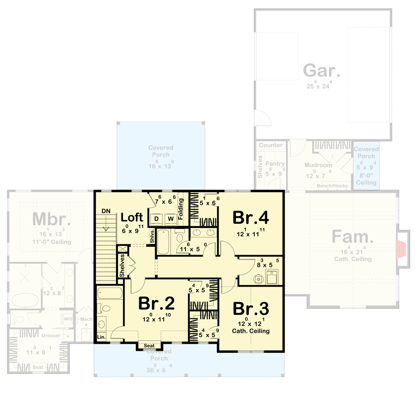 Plan 623551DJ: Chic 4-Bedroom Modern Farmhouse Plan with Main Floor Master Suite - Floor Plan - 2nd Floor - Modern, Modern Farmhouse