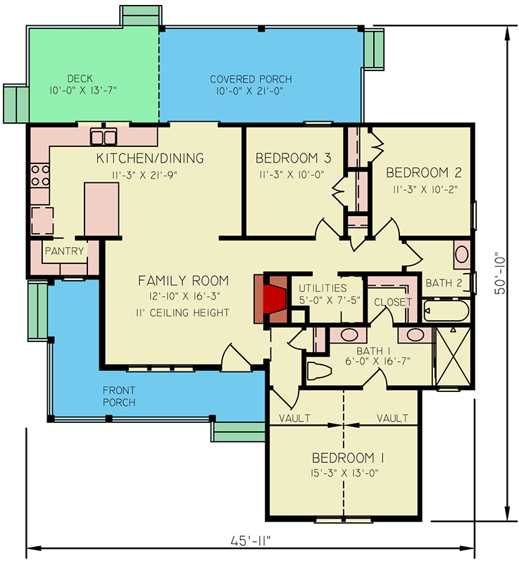 Plan 25931GE: Charming Country House Plan with Split Bedrooms and Covered Porches - Floor Plan - Main Level - Country, Farmhouse, Traditional