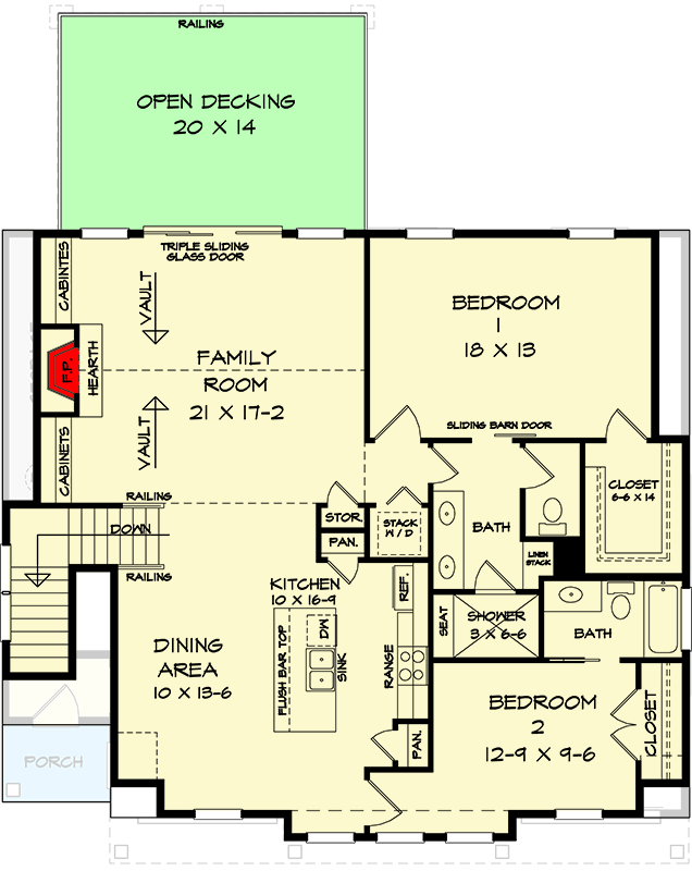 Plan 360123DK: 2-Bedroom Craftsman ADU House Plan with Six-Car Garage - Floor Plan - 2nd Floor - Carriage, Craftsman, Traditional