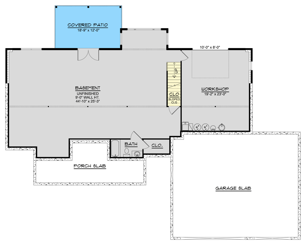 Plan 135384GRA: Modern Farmhouse House Plan with Screened Deck, Office & Workshop - Floor Plan - Unfinished Lower Level - Farmhouse, Modern Farmhouse