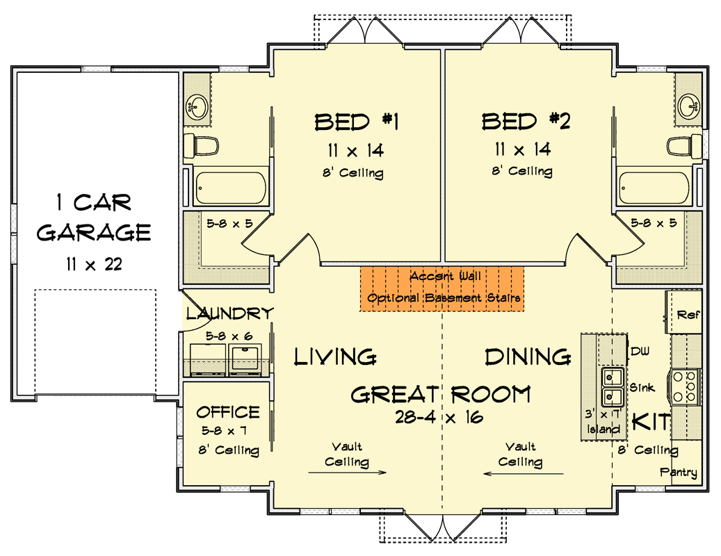 Plan 52471WM: Craftsman Cottage House Plan with Dual Primary Suites and Office - Floor Plan - Main Level - Cottage, Craftsman