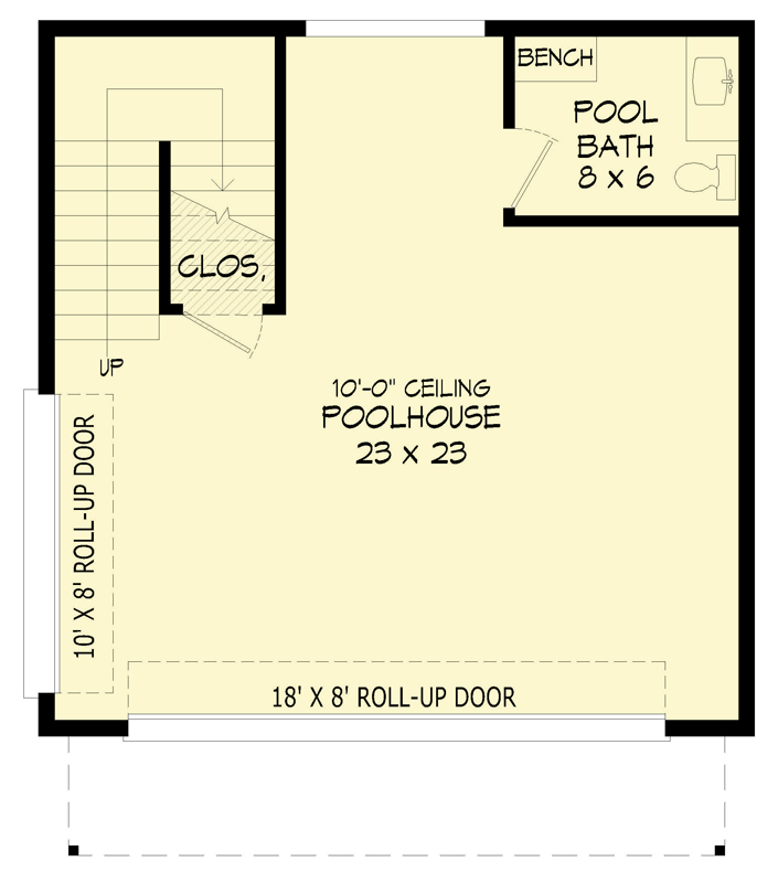 Plan 680610VR: Two-Story Modern Pool House with Flex Space and Balcony - Floor Plan - Main Level - Modern