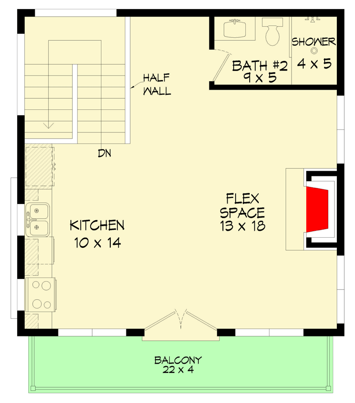 Plan 680610VR: Two-Story Modern Pool House with Flex Space and Balcony - Floor Plan - 2nd Floor - Modern