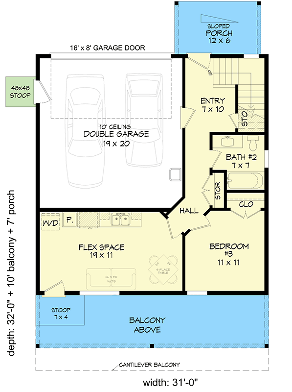 Plan 680612VR: Contemporary House Plan with Loft, Balcony, 2-Car Garage - Floor Plan - Main Level - Contemporary, Vacation