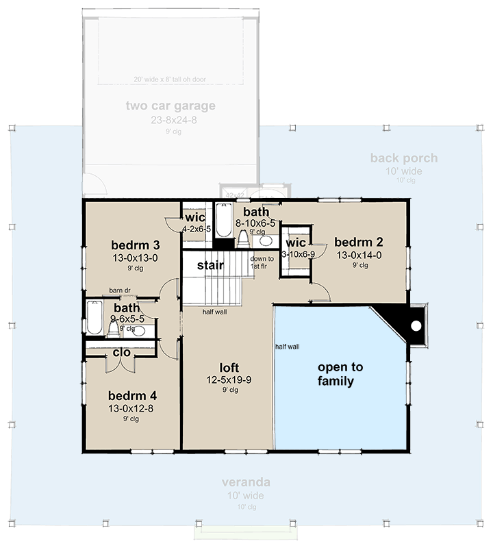 Plan 16944WG: Modern Barndominium House Plan with Wrap Around Porch and Two-Story Great Room - Floor Plan - 2nd Floor - Barndominium