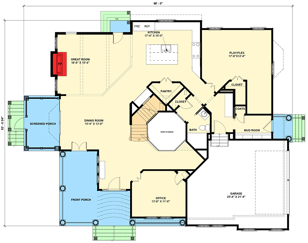 Plan 30094RT: Elegant 5-Bedroom Coastal House Plan with Turret, Home Office & Screened Porch - Floor Plan - Main Level - Coastal, Country, Traditional, Vacation