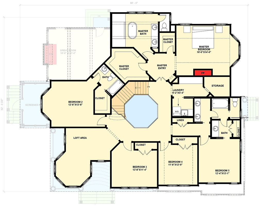 Plan 30094RT: Elegant 5-Bedroom Coastal House Plan with Turret, Home Office & Screened Porch - Floor Plan - 2nd Floor - Coastal, Country, Traditional, Vacation