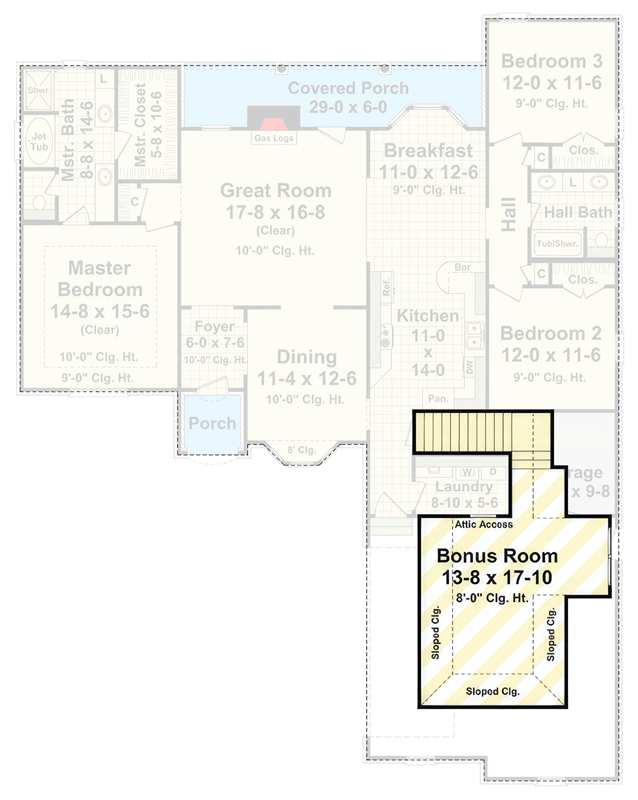 Plan 51293MM: Three Bed Craftsman House Plan with Bonus Room Above - Floor Plan - Optional Finished Bonus Room Level - Craftsman, Traditional