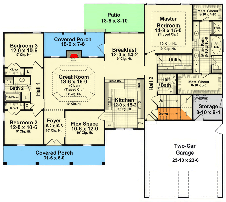 Plan 51295MM: Farmhouse Plan with 3 Beds, Open Living and a Flex Room - Floor Plan - Main Level - Farmhouse, Traditional