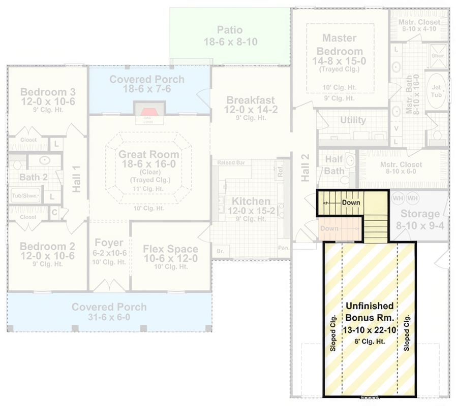 Plan 51295MM: Farmhouse Plan with 3 Beds, Open Living and a Flex Room - Floor Plan - Optional Finished Bonus Level - Farmhouse, Traditional