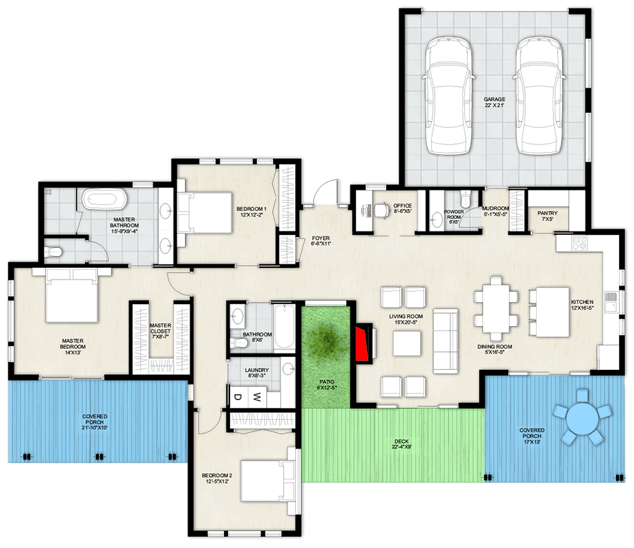 Plan 242005TRU: Contemporary 3-Bed House Plan with Open Living and Private Master Wing - Floor Plan - Main Level - Contemporary, Modern, Northwest