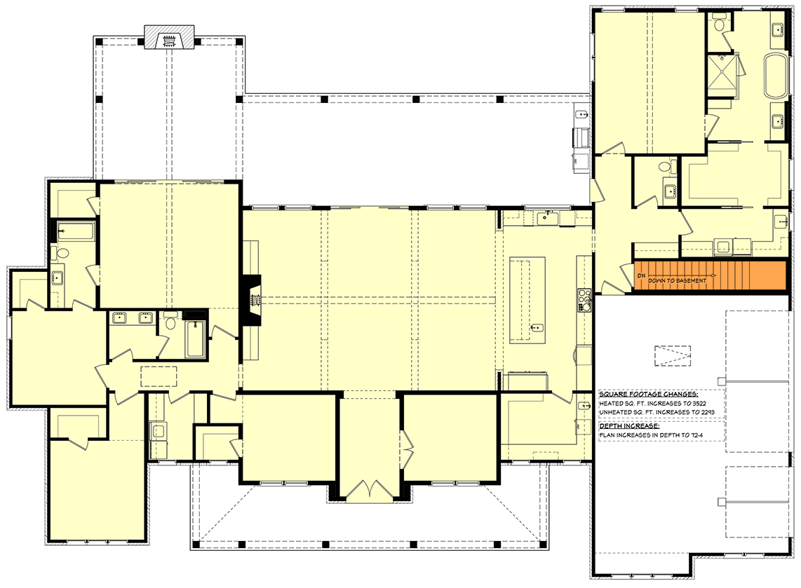 Plan 52015HZ: Grand Modern Farmhouse House Plan with 5 Beds, 3-Car Garage, Outdoor Kitchen - Floor Plan - Basement Stairs Location - Modern Farmhouse, New American, Transitional