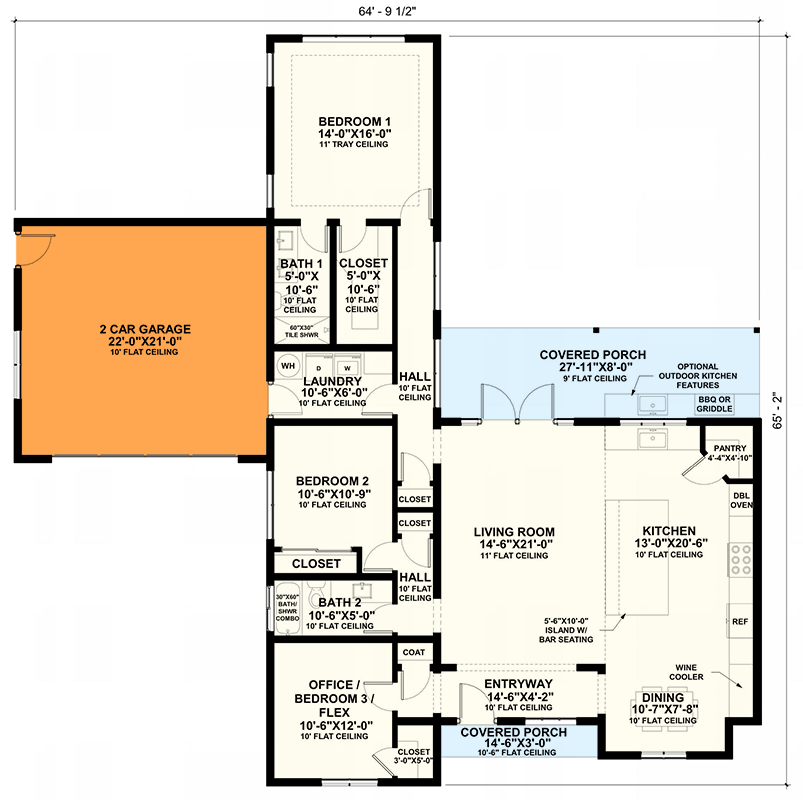 Plan 421030HFC: Inviting 3-Bedroom Cottage House Plan with Flex Space and Optional 2-Car Garage - Floor Plan - Optional 2-Car Front Garage - $195 - Cottage, Country, Traditional