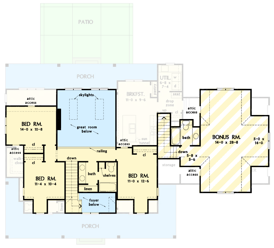 Plan 444432GDN: Modern Farmhouse House Plan with Main-Level Master and Two-Story Great Room - Floor Plan - 2nd Floor - Modern Farmhouse, New American