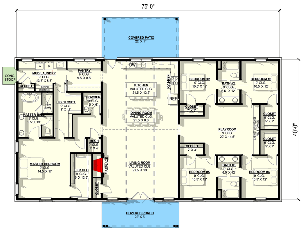 Plan 405040FDC: Modern 5-Bedroom Barndominium House Plan with Vaulted Open Living - Floor Plan - Main Level - Barndominium