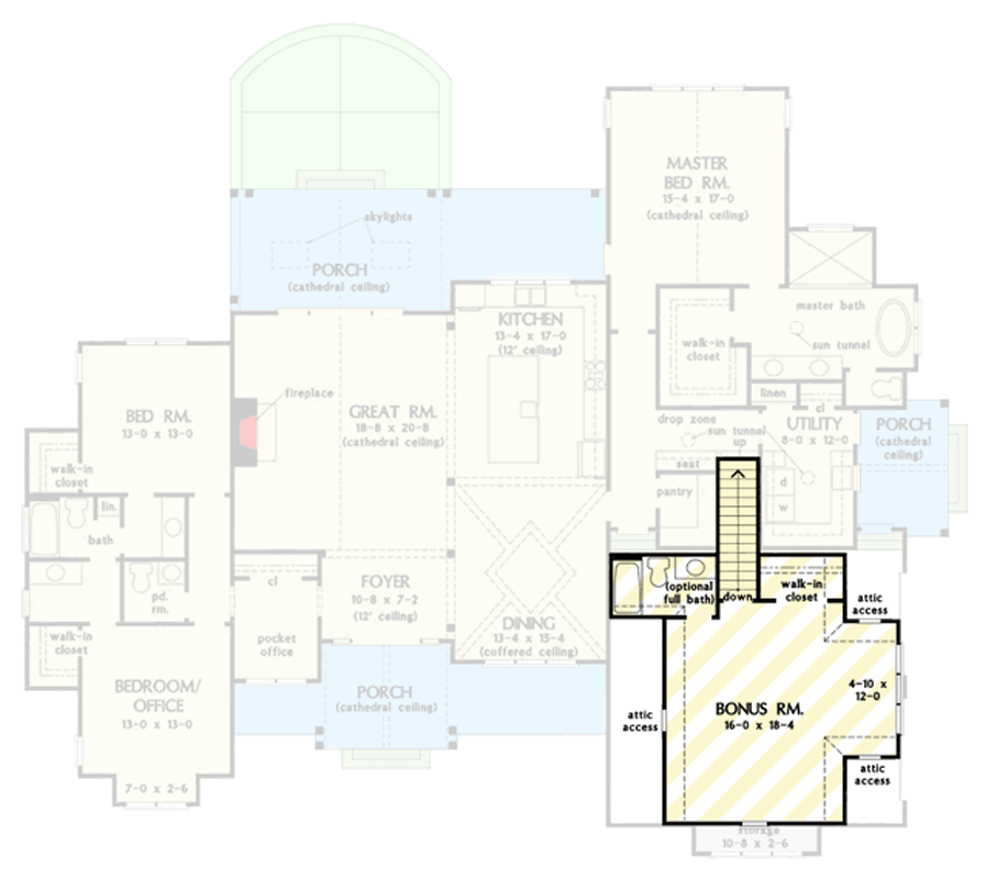Plan 444433GDN: Elegant New American House Plan with Split Bedrooms and Home Office - Floor Plan - Optional Finished Upper Level - Modern Farmhouse, New American