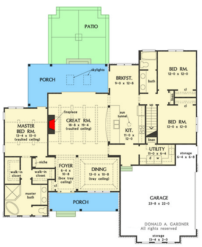 Plan 444435GDN: Elegant Stone Modern Farmhouse House Plan with Split Bedrooms and Bonus - Floor Plan - Main Level - Craftsman, Farmhouse, Modern Farmhouse, New American