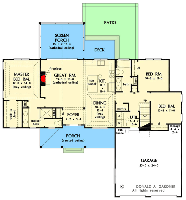 Plan 444438GDN: New American House Plan with Split Bedrooms and Optional Bonus - Floor Plan - Main Level - Craftsman, Farmhouse, Modern Farmhouse, New American