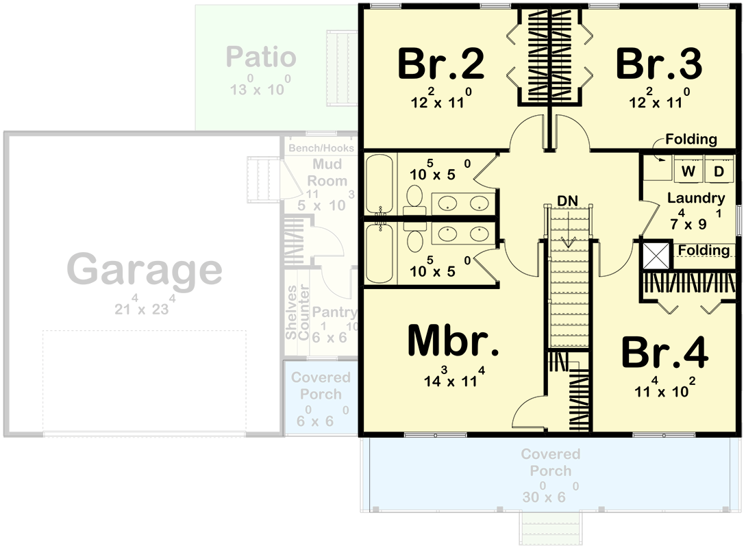 Plan 623558DJ: Charming Farmhouse House Plan with Upstairs Laundry and Butler's Pantry - Floor Plan - 2nd Floor - Farmhouse