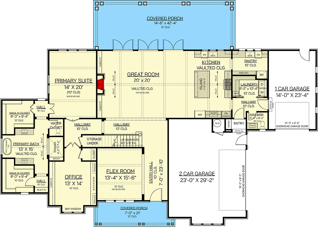 Plan 820008WSF: Transitional 4-Bedroom House Plan with Vaulted Great Room and Gourmet Pantry - Floor Plan - Main Level - New American, Traditional, Transitional
