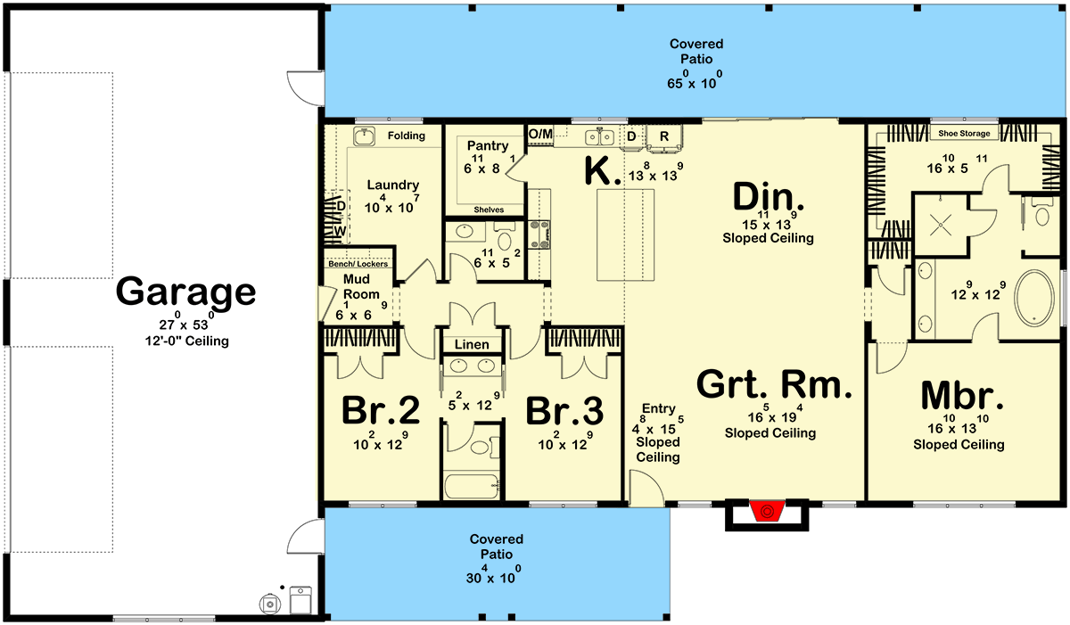 Plan 623559DJ: Modern Barndominium House Plan: 3 Beds, 4-Car Garage, Expansive Porches - Floor Plan - Main Level - Barndominium, Contemporary