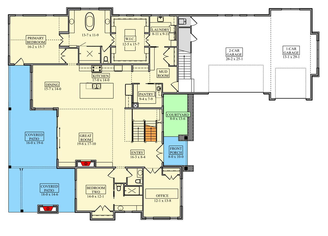 Plan 95321RW: Modern Contemporary House Plan with Grand Foyer and Spacious Garage - Floor Plan - Main Level - Contemporary, Modern