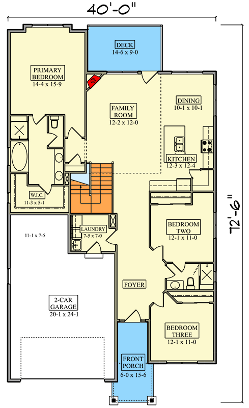 Plan 95324RW: Craftsman Mountain Ranch House Plan: 3 Beds, Split Layout, Covered Porch - Floor Plan - Main Level - Craftsman, Mountain, Ranch