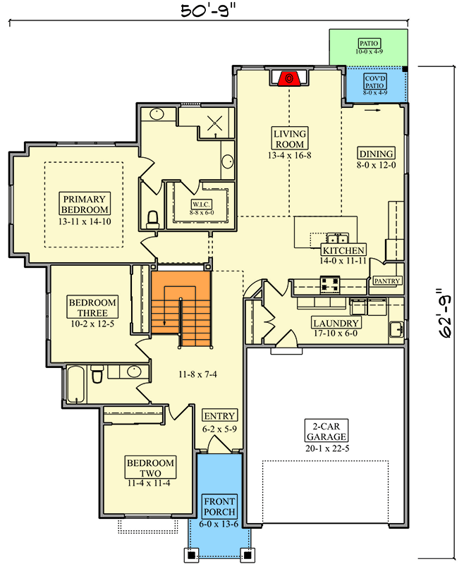 Plan 95326RW: Mountain Ranch House Plan with Open Living and Optional Lower Level - Floor Plan - Main Level - Mountain, Ranch
