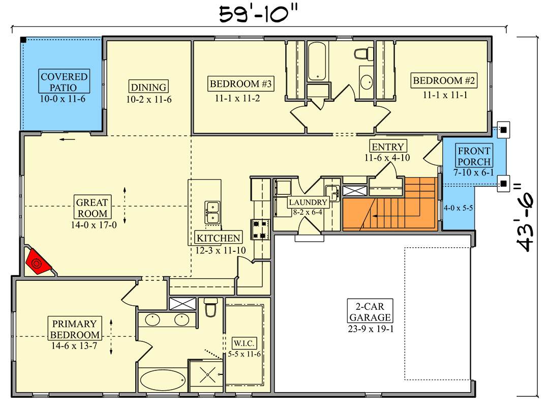 Plan 95327RW: New American Ranch House Plan with Split Bedrooms and Gourmet Pantry - Floor Plan - Main Level - Craftsman, Mountain, New American, Ranch