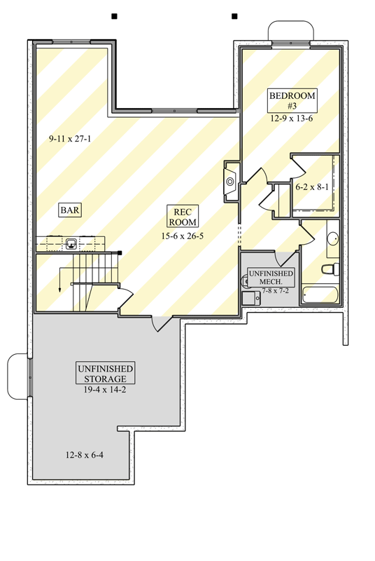 Plan 95329RW: Ranch House with Family Room and Optional Finished Lower Level - Floor Plan - Optional Lower Level - Craftsman, Mountain, Ranch