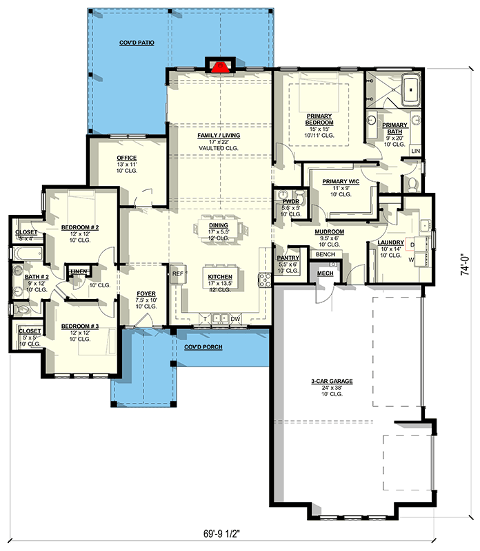 Plan 405052FDC: Modern Farmhouse House Plan: 3 Beds, Office, 3-Car Garage - Floor Plan - Main Level - Modern Farmhouse, New American