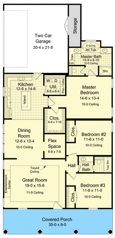 Plan 51299MM: Charming 3-Bedroom Cottage House Plan with Master on Main and Front Porch - Floor Plan - Main Level - Cottage, Traditional