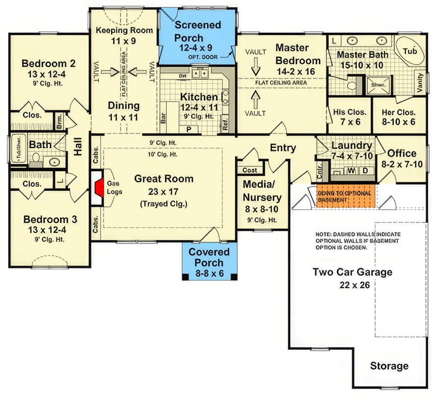 Plan 51301MM: Inviting 3-Bedroom Ranch House Plan with Screened Porch & Office - Floor Plan - Main Level - Country, Ranch, Traditional