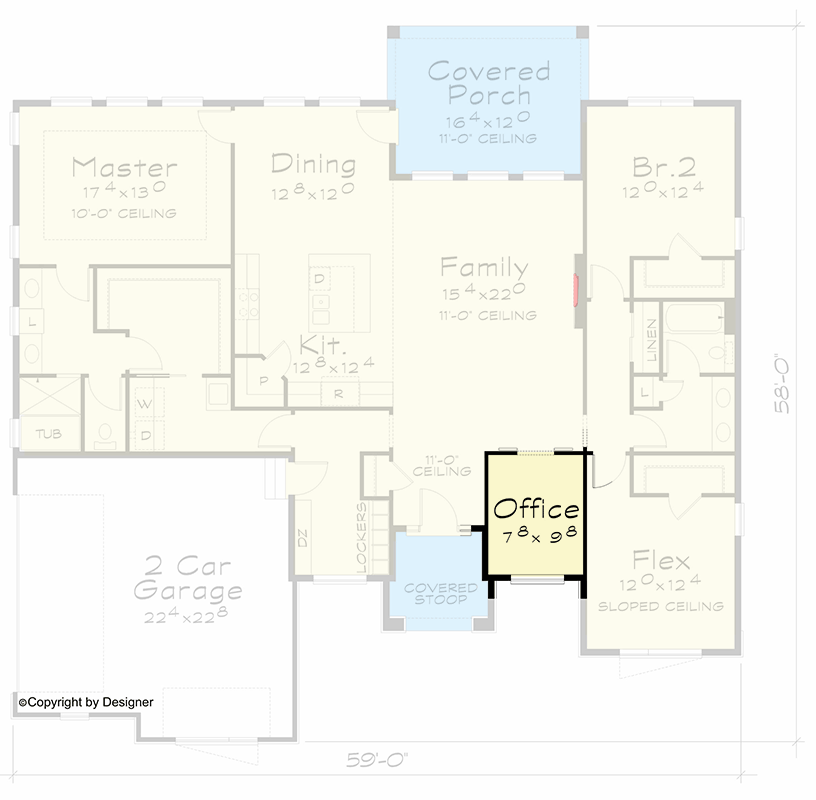 Plan 42470DB: Sleek Mid-Century Modern House Plan with Open Living and Flex Room - Floor Plan - Main Level - Optional Slab Version - Mid Century Modern