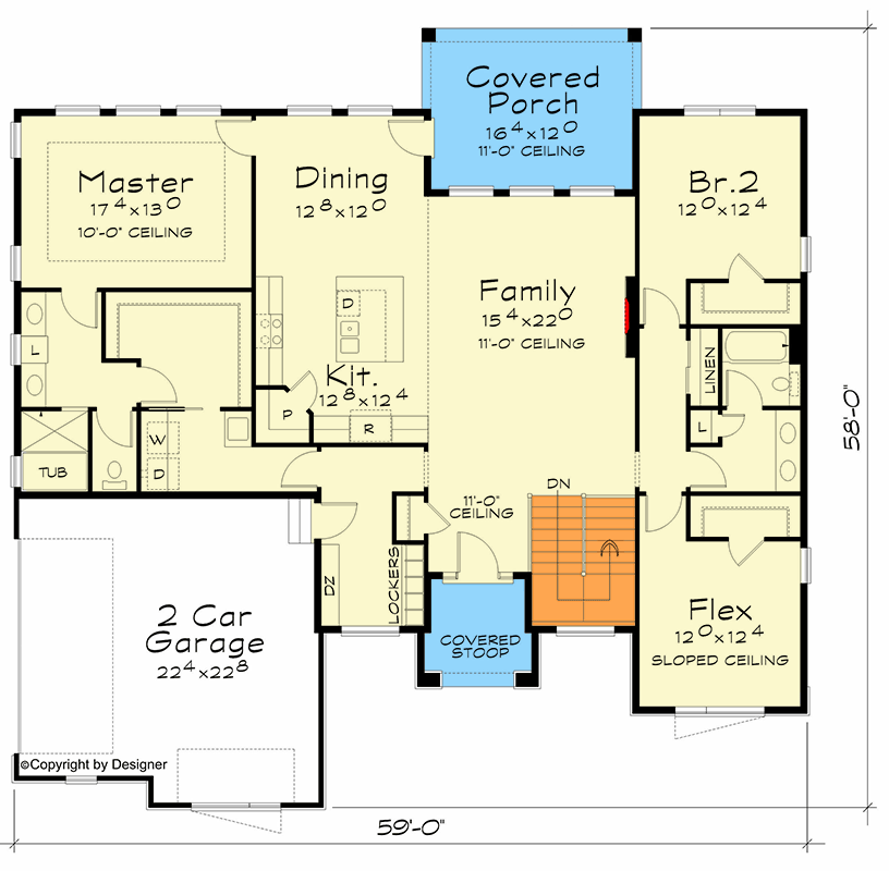 Plan 42470DB: Sleek Mid-Century Modern House Plan with Open Living and Flex Room - Floor Plan - Main Level - Mid Century Modern