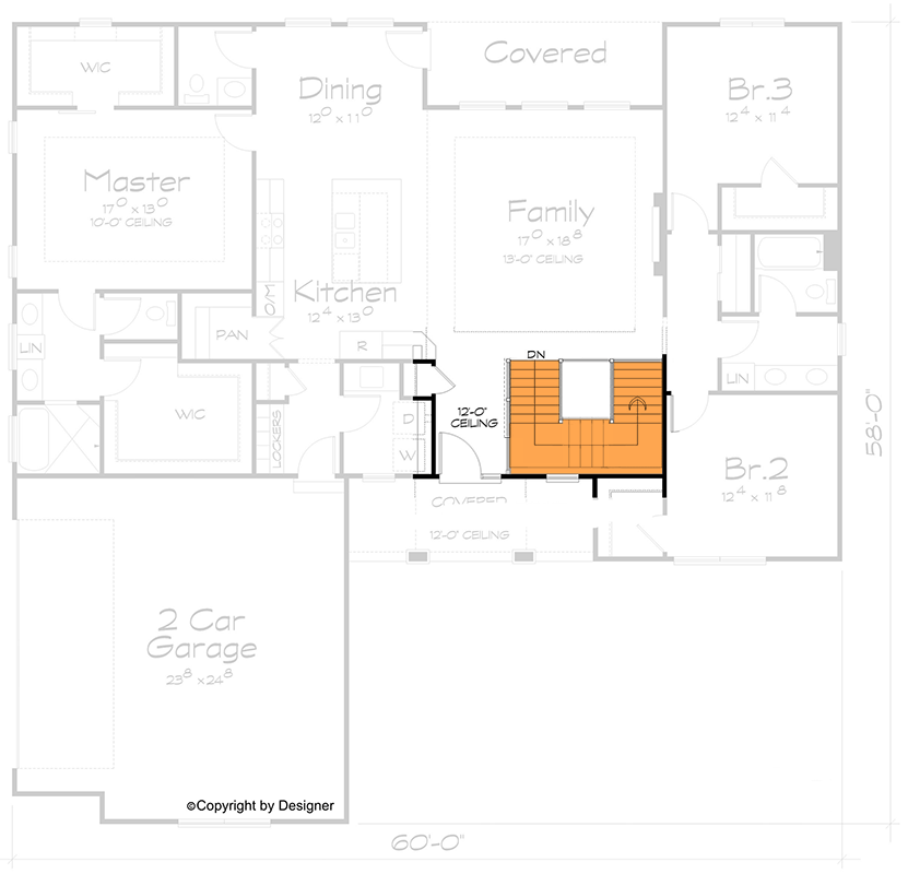 Plan 42473DB: Contemporary Southwest House Plan with Flex Room and Split Bedrooms - Floor Plan - Basement Stairs Location - Contemporary, Southwest