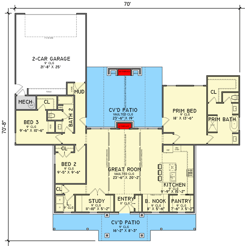 Plan 302012PSK: Charming Country Barn House Plan with Vaulted Great Room and Outdoor Fireplace - Floor Plan - Main Level - Country