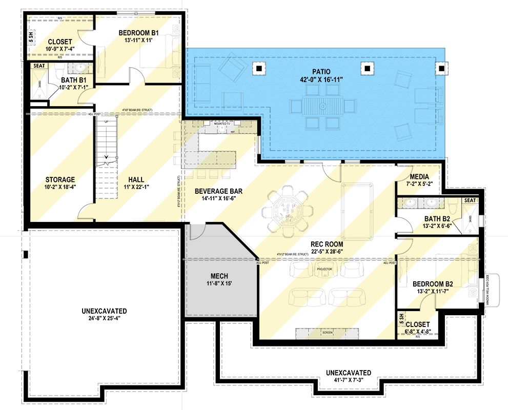 Plan 64559SC: Modern House Plan with Grand Porches, First-Floor Master, and Entertainment Lower Level - Floor Plan - Optionally Finished Lower Level - Modern, Mountain, Ranch