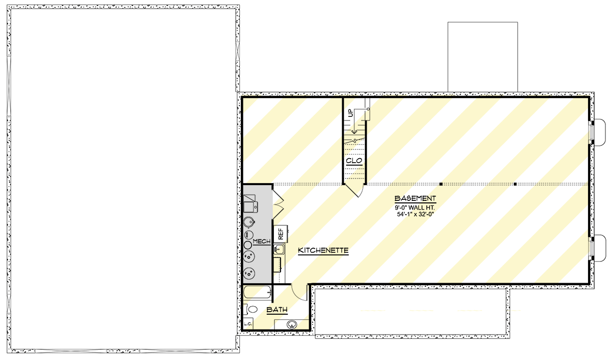 Plan 135390GRA: Modern Country Barndominium House Plan with Split Beds and Workshop Garage - Floor Plan - Unfinished Basement - Barndominium, Country