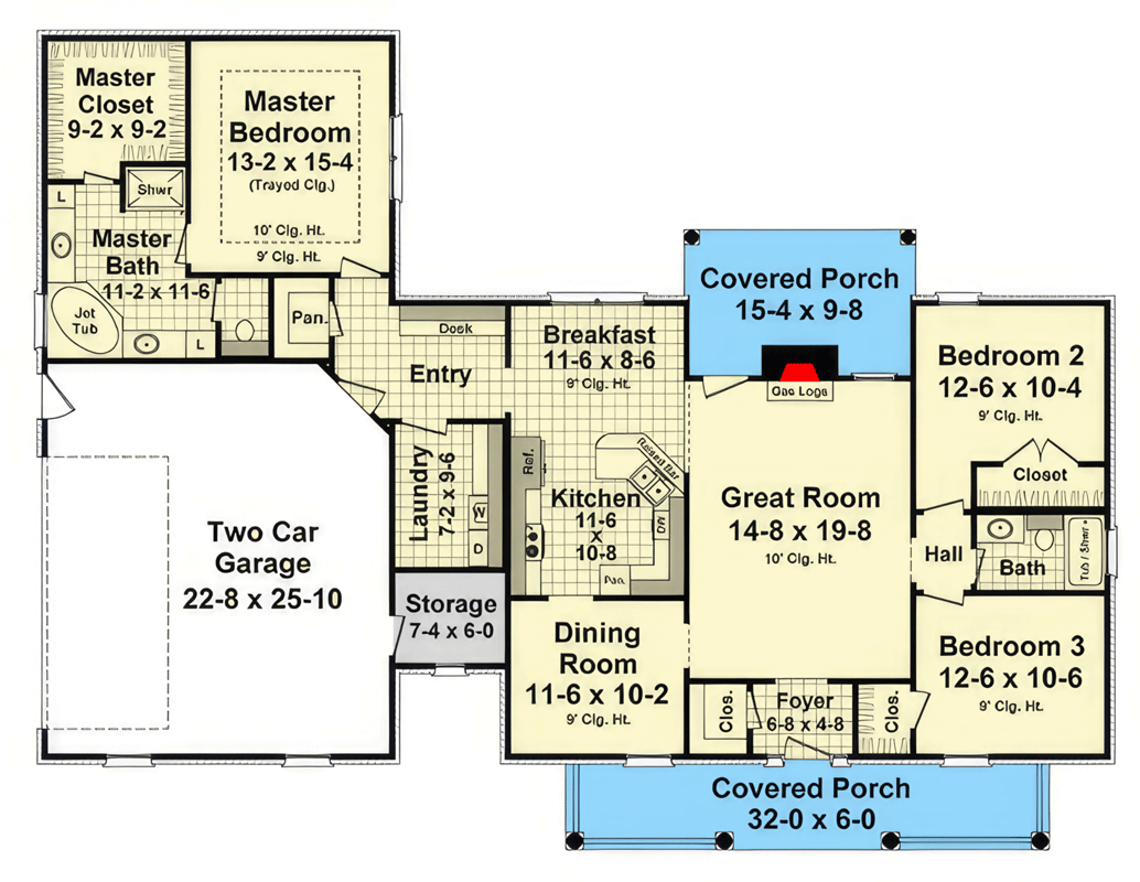 Plan 51308MM: New American House Plan with Split Bedrooms and Covered Porches - Floor Plan - Main Level - Country, New American