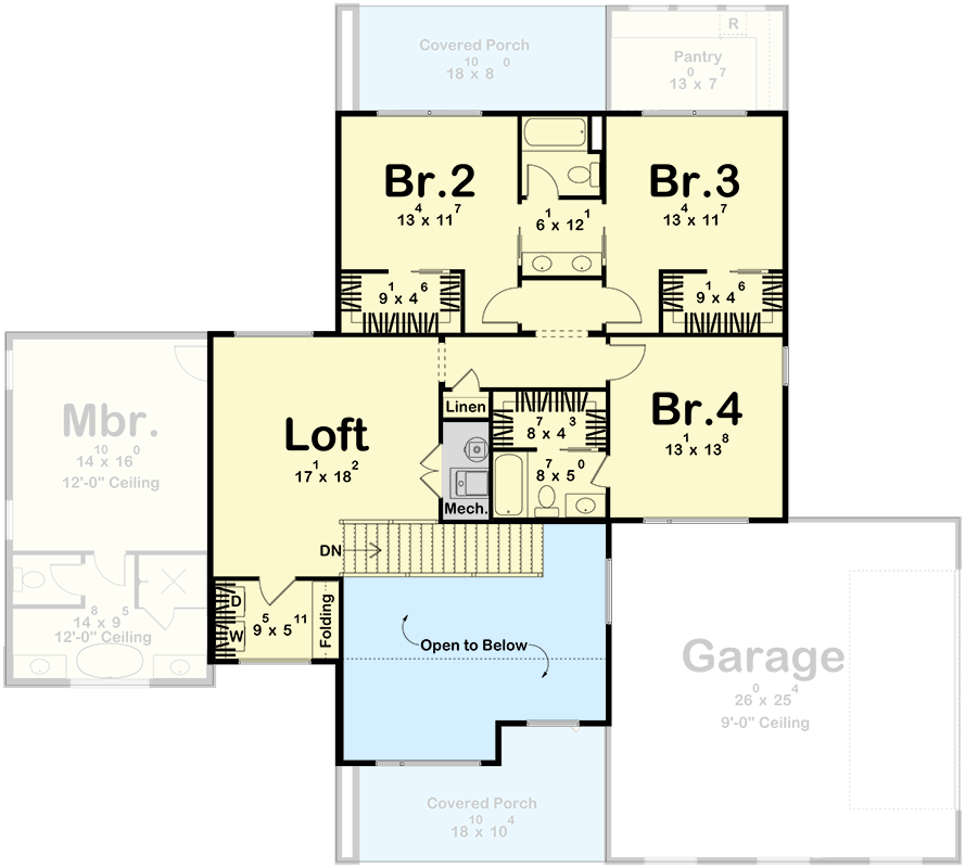 Plan 623562DJ: Modern 4-Bedroom House Plan with Main Level Master and Loft - Floor Plan - 2nd Floor - Contemporary, Modern