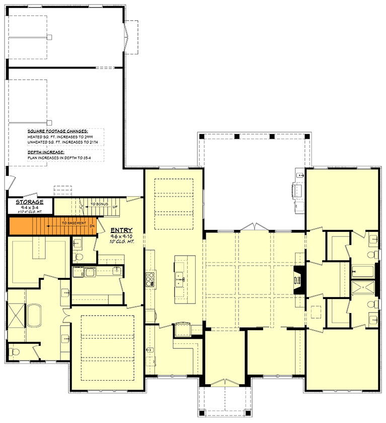 Plan 52017HZ: Southern Modern Farmhouse House Plan with 3 Beds, 3-Car Garage, and Flexible Bonus - Floor Plan - Basement Stairs Location - Country, Farmhouse, Modern Farmhouse, Southern