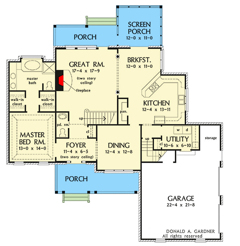 Plan 444439GDN: Colonial Craftsman House Plan with Master on Main and Two-Story Great Room - Floor Plan - Main Level - Colonial, Craftsman