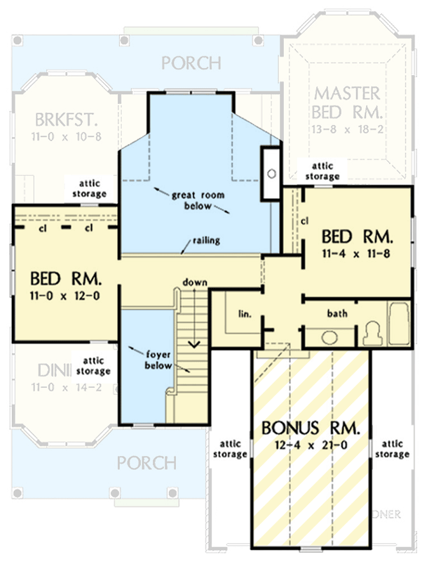 Plan 444440GDN: Traditional New American Plan with Two-Story Great Room and First-Floor Master - Floor Plan - 2nd Floor - New American, Traditional